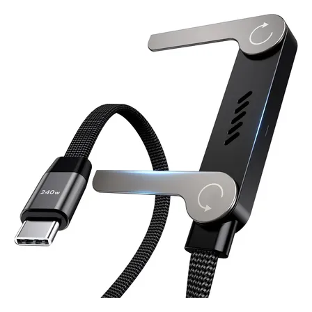 Cable Usb C 240w 2m 90° Carga Rápida Con Soporte Plegable