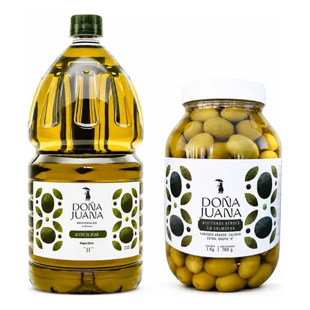 Aceitunas Verdes Doña Juana 1kg + Aceite Oliva V E 3 Litros