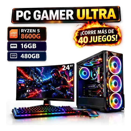 Pc Gamer Amd Ryzen 5 8600g Ddr5 16gb Ssd 480gb Monitor 24