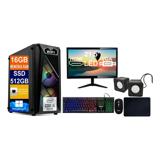 Pc Gamer Intel I5 10400 480gb 16gb Rgb Moni 24 Wifi Win11 16 Gb