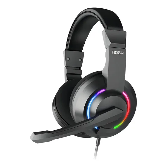 Auriculares Gamer Micrófono Noga St-704 Pc Consolas 3.5mm RGB LEDS Usb Color Negro