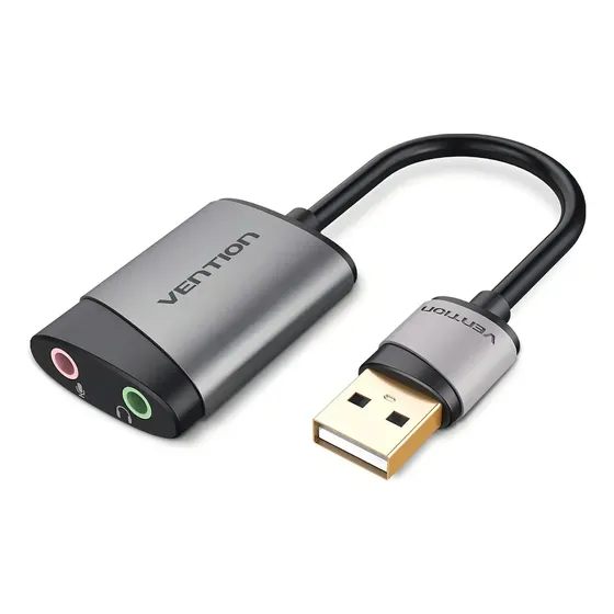 Adaptador Audio USB Vention - USB Macho a MiniPlug Hembra Hi-Fi - Audio y Microfono - Tarjeta sonido Jack 3.5 mm Plug TRRS - Carcasa Aluminio con cable 0.15 Metros - Notebook Auriculares - CDKHB