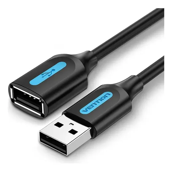 Cable Extensor Usb Vention - Macho A Hembra - 2 Metros - 480 Mbps - Color Negro Pvc - Alargue Prolongador 2.0 - Disco Rigido Carry Disk Impresora Teclado Mouse Pc Notebook Camara Tablet - Cbibh