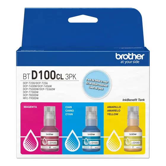Pack Tintas Brother Btd100 - Cian, Magenta Y Amarillo Tinta Cian