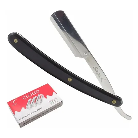 Navaja Barbero Barberia Sensei Peluqueria Negro + 10 Filos Negro