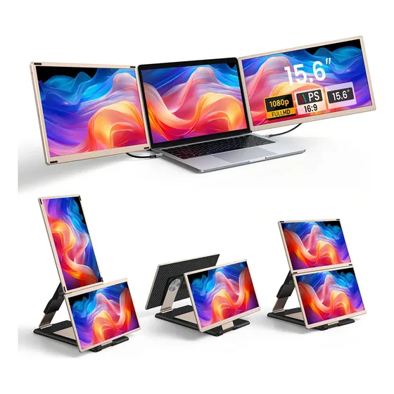 Monitor Portatil Triple Para Laptop CEVATON S6 USB-C 15.6 Pulgadas Ips Full Hd 1080p Gamer con bocinas para Laptop, Mac, Xbox y Switch