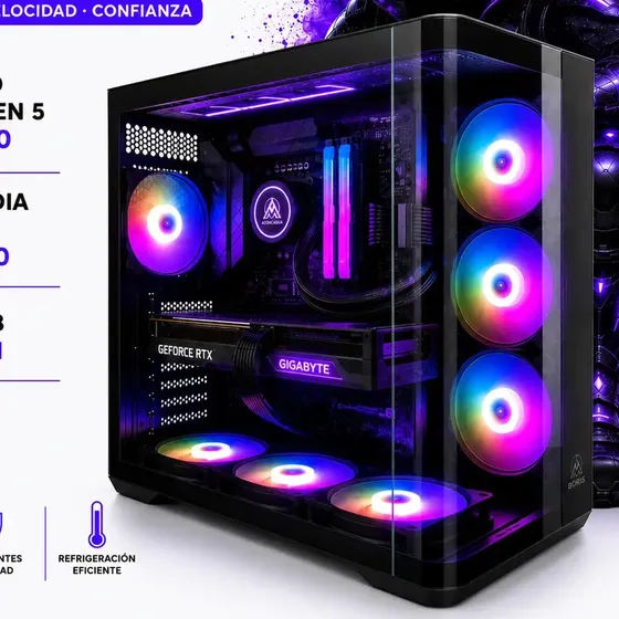 Pc Ryzen 5 Completa 5500 | Rtx 3050 | 16 Gb | 1 Tb | Wi-fi | Gabinete Con Frente Curvo Y Desmontable | Pc Gamer