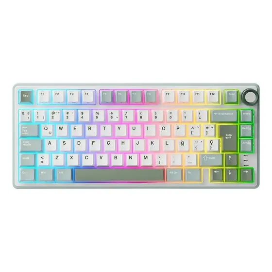 Teclado Mecánico Gamer Royal Kludge RKR75 ISO Español 75% RGB Cableado USB-C Skycyan Silver switch