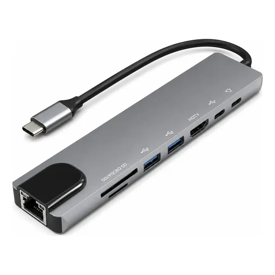 Adaptador Hub Usb C 8 En 1 Hdmi 4k Ethernet Usb 3.0 Sd