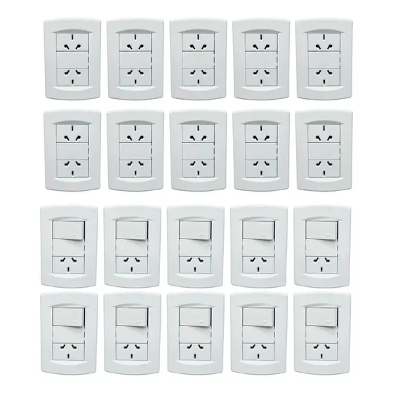 Pack 10 Llave Luz Punto Y Toma + 10 Doble Toma Sica Life Blanco