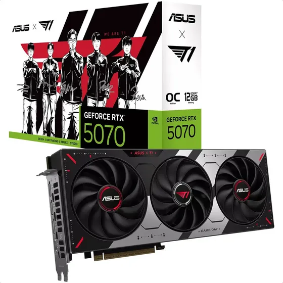 Placa de Video ASUS T1 GeForce RTX 5070 OC Edition 12GB GDDR7 192Bit PCIe 5.0 3xDP HDMI Triple Fan T1-RTX5070-O12G-GAMING