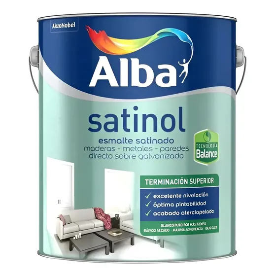 Esmalte Sintetico Satinado Al Agua Satinol Alba 4lt Blanco