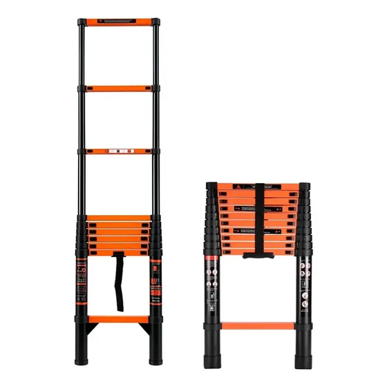 Escalera Telescópica Recta Acero Compacta Extensible 10 Escalones 150kg 3.9 Metros Sistema De Bloqueo