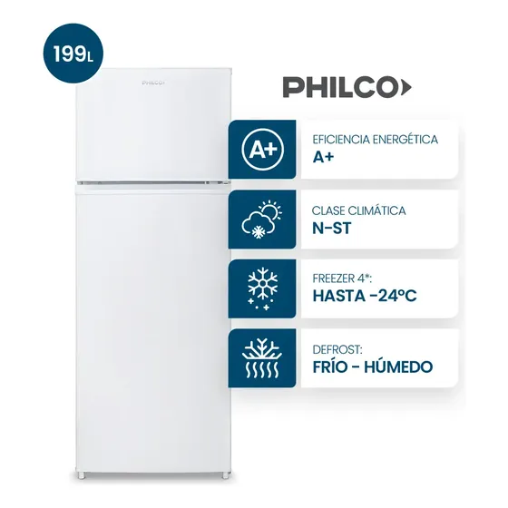 Heladera Philco Top Mount Cíclica 199L / 225 L Brutos Blanca - PHCT225B