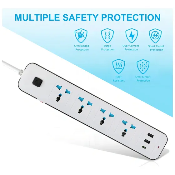 Zapatilla Electrica Alargue + Usb+ Tipo C Amt-636 Color Blanco