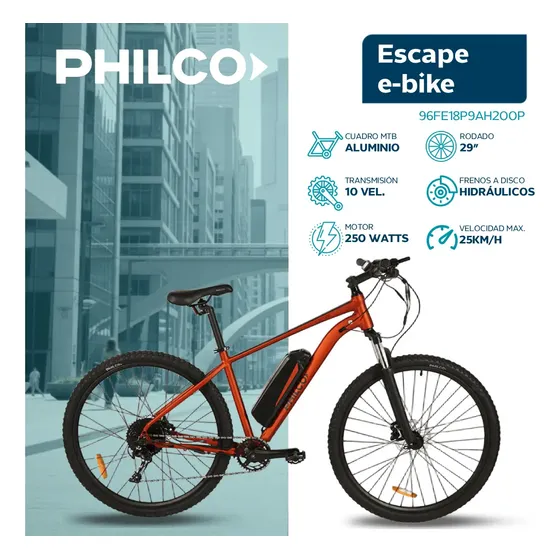 Bicicleta Eléctrica Philco Mtb 29 Incluye Batería R29 10 Velocidades 250w Vm 25km/h