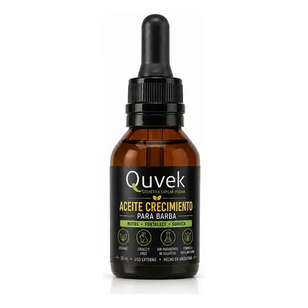 Aceite Crecimiento Barba Quvek 30ml Vegano Ricino Coco Amaderada