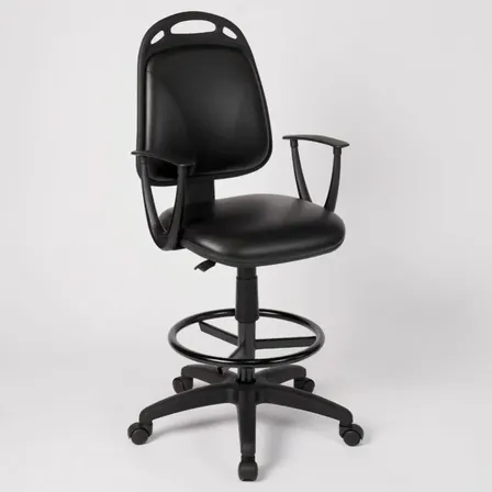 Silla Cajera Alta Con Apoyabrazos Y Ruedas Color Negro Material del tapizado Cuero sintético Ergonómica Oficina Mostrador Sillas de Outlet Diva