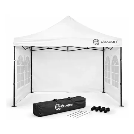 Gazebo 3x3m Pared Plegable Dexeon Reforzada Jardín Camping Blanco