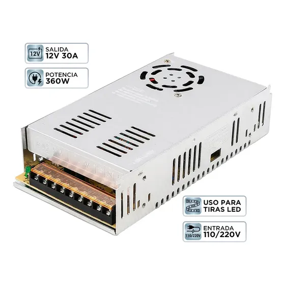 Fuente Gadnic Switching 12v 30a Metálica Tiras Led Cctv