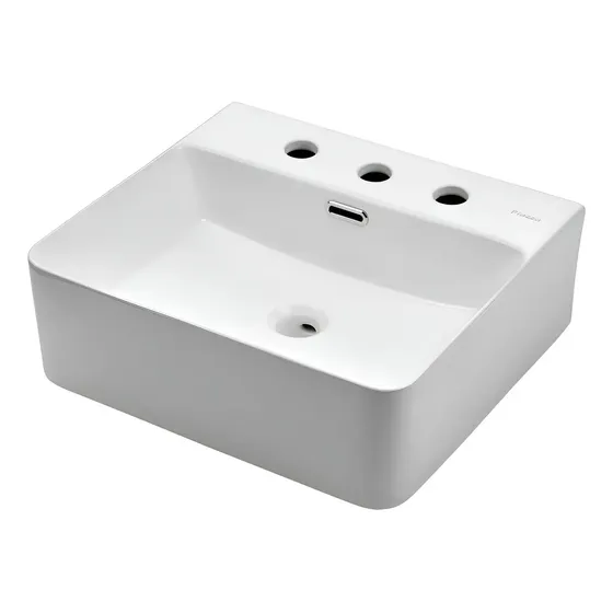 Bacha De Apoyo Baño Lavamanos Rectangular 3 Agujero Piazza A449/3 46x42x15.5cm Lavatorio Porcelana Blanco