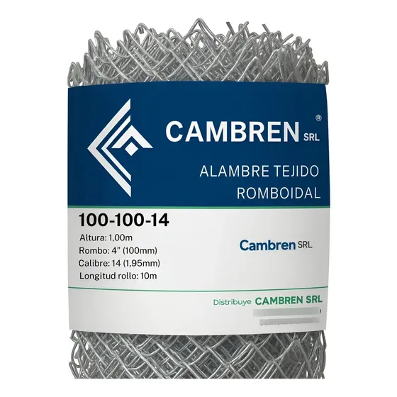 Alambre Tejido 1,00m X 10mts, Calibre 14, Rombo 10cm (4'')