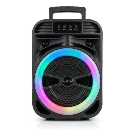 Parlante Inalambrico Bluetooth 8 Pulgadas 5w Portatil Aitech Altavoz Fiestas Cumpleaños Eventos Luces Rgb Karaoke Radio Fm Usb Tf Aux Recargable Compatible Smartphone Tablet Exterior Interior