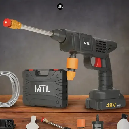 Hidrolavadora Inalambrica MTL 48V Multiuso Sin Canilla Motor De Cobre 156W Bateria De 7500mAh Con Manguera De 6 Metros Boquillas Botella De Espuma Accesorios Completos