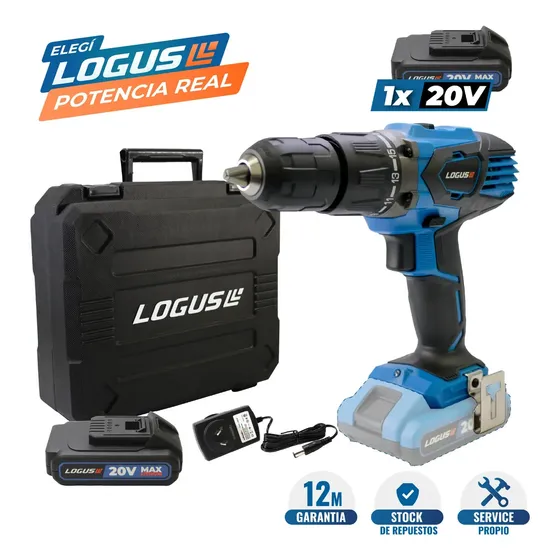 Taladro Percutor Logus Batería 2.0ah + Mandril 13mm Color Azul