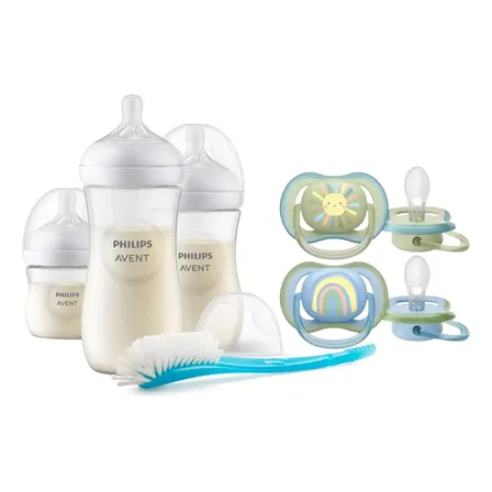 Set Avent Recien Nacido 3 Mamaderas + 1 Cepillo + 2 Chupetes Nene Dibujo Recién Nacido