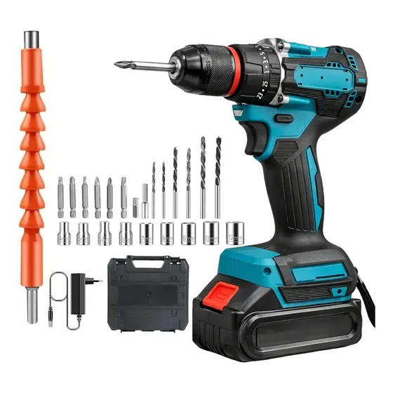 Taladro Percutor Atornillador Inalámbrico 21v Mosharma Kit 3 En 1 Con Batería Litio Maletín 2150rpm 25+3 Torque 2 Velocidades Mandril Metálico Reversible Luz Led Mechas Dados Puntas Destornillador