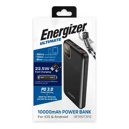 Power Bank Energizer Ultimate Cargador Portatil Powerbank 10000mah Carga Rapida 22.5W Color Negro