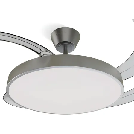 Ventilador De Techo Windstyle Nauru C/luz Aspas Retractiles 1.06 M 50-60 Hz Niquel Plateado Transparente Abs 4