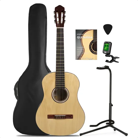 Guitarra Criolla Estudio Funda Pie Afinador Pua Manual Pack Color Natural