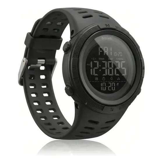 Reloj Hombre Digital Breivs B002 - Reloj Deportivo con Cronometro y Temporizador - Reloj Sumergible 5ATM - Reloj pulsera con Luz Alarma y Cuenta Regresiva - Malla de caucho - Reloj para correr