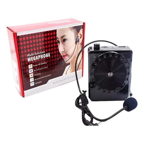Amplificador Altavoz Mj HMiK K8 con Micrófono Vincha Negro USB y SD