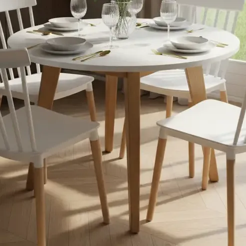 Juego De Comedor Nórdico Mesa Redonda 90 + 4 Sillas Windsor