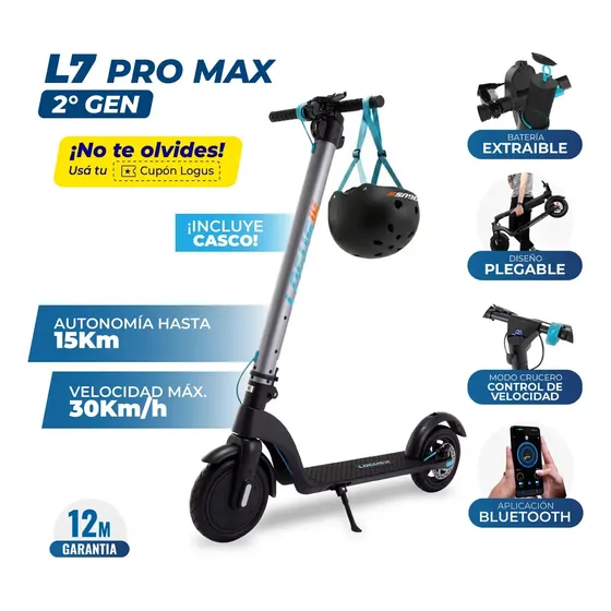 Monopatín Eléctrico Logus L7 Pro Max 350W 10" Plegable con Batería Extraíble