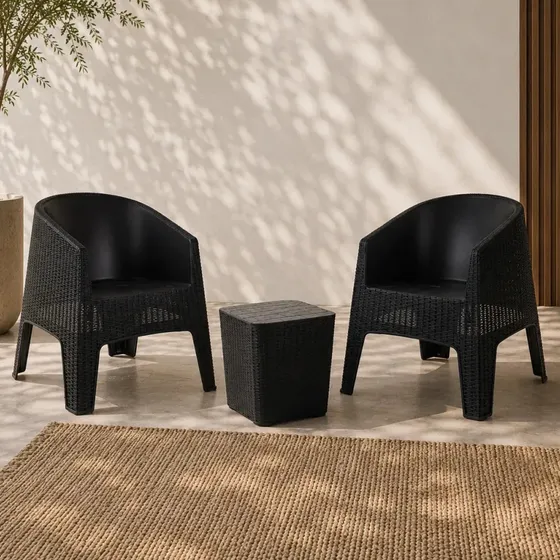 Sillon Jardin Ibiza Ratan Sintetico X2 + Mesa Capri Color Negro Gardenlife
