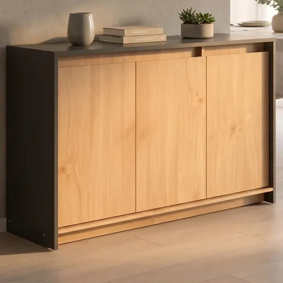Bahiut Vajillero Aparador Modular 3 Puertas Con Estante 130cm Linea Niza Color Gris Grigio Roble Kendal Bajo Vajillero Moderno Bpn130 Dielfe