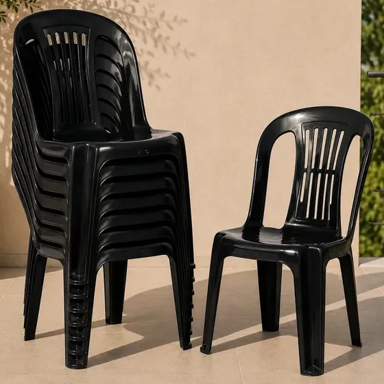 Silla Plastica Antonella X8 Negro De Jardín Apilable Exterior Gardenlife