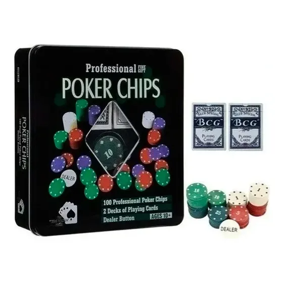 Juego De Poker Profesional Cartas Naipes +100 Fichas Estuche