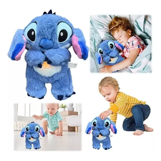 Peluche Stitch Respira Con Sonido Luz Antiestrés Azul