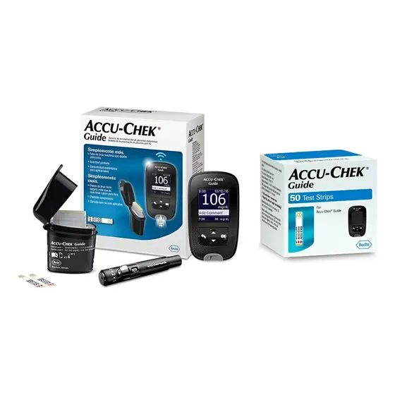 Combo Glucometro Accu Chek Guide + Punzador + Caja 50 Tiras