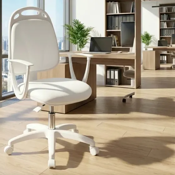 Silla Blanca Diva De Escritorio Ofice Neumática Ecocuero Color Blanco Material del tapizado Cuero sintético