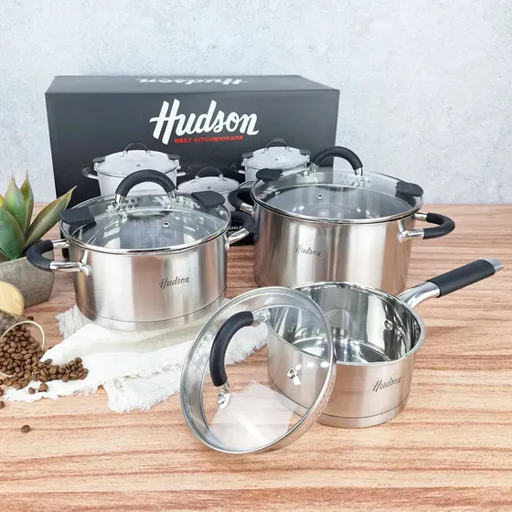 Bateria De Acero Inoxidable Hudson 3 Pzs Fondo Triple