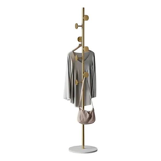 Perchero De Pie Dorado Metal Brilloso Símil Marmol 8 Ganchos