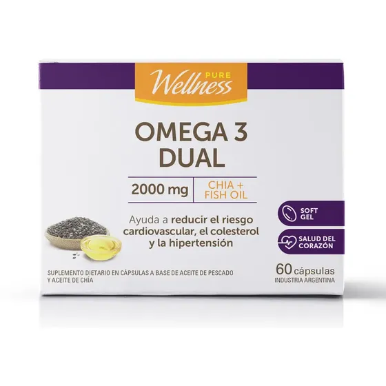 Suplemento Pure Wellness Omega 3 Chía + Pescado 60 Capsulas