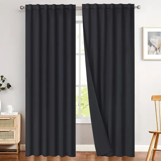 Juego Cortinas Blackout Textil Con Presillas Tela Tricapa Calidad Premium 2 Paños Iguales