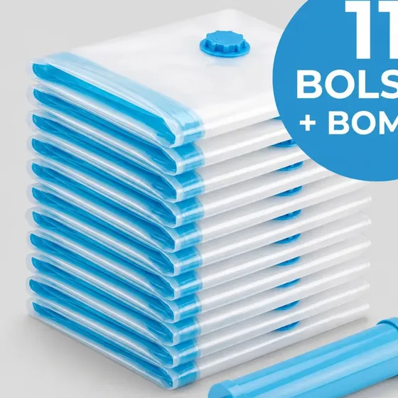 Bolsas Al Vacio Set X11 de 50 x 70 cm Con Bomba Manual Reutilizables Para Ropa Acolchado Viajes